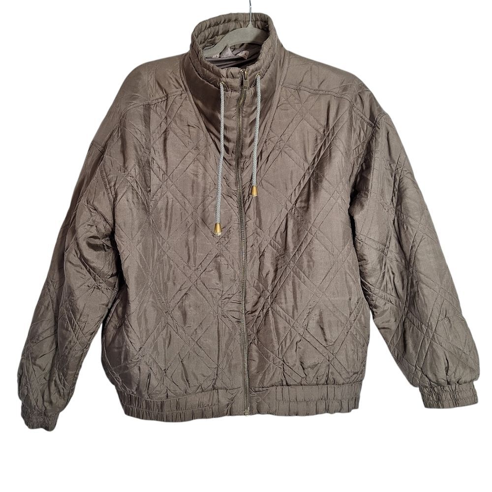 Vintage Silk Bomber Jacket Diamond Quilted Robert Stock Retro YTK Small Womens